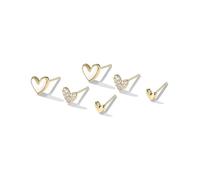 YAXUN Heart Earrings Set For Women 925 Sterling Silver and Gold Plated, With 5A Cubic Zirconia and Shell, Love Heart Stud Earrings Set 3 Pairs For Women Ladies Girls