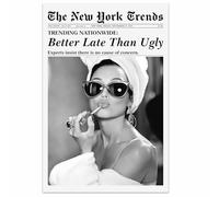 YAXZLWR Fun Black And White Better Late Than Ugly Newspaper Poster, Vintage Funky Girl Aesthetic Preppy Wall Art,New York Canvas Prints For Girly Dorm Bar Cart Room Apartment 16x24 in Unframed