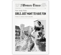 YAXZLWR Funny Girls York News Girls Just Want To Have Fun Bathroom Wall Art Decor Poster Newspaper Print Vintage Black And White Canvas Little Women Aesthetic Funky Hot Girly Room Decor Prints