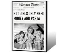 YAXZLWR Vintage Black And White Canvas Wall Art Prints Little Women Fun Newspaper Room Aesthetic Funky Italian Kitchen Girly Decor Hot Girls York News Only Need Money And Pasta Posters
