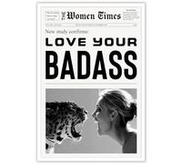 YAXZLWR Vintage Black and White Poster Wall Art, Retro Preppy Aesthetic Newspaper Posters Canvas, Trendy Funky Vogue Room Decor for Women, Women and Leopards Wall Art, Love Your Badass