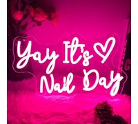 Yay It's Nail Day Neon Sign For Spa Beauty Room Nail Brows Lashed Salon Studio LED Wall Art Decor For Business Stores Logo Barber Shops Led Indoor Custom Neon Lights 5V USB Powered Pink 40×23.6 CM