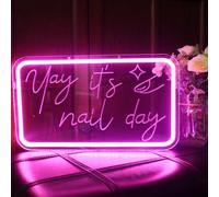 Yay It's Nail Day Neon Sign Nail Neon Light Pink LED Sign Letter Neon Light Up Sign for Nail Salon Beauty Salon Makeup Room Decoration