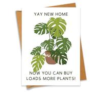 Yay New Home Now You Can Buy Loads More Plants Housewarming Card for Plant Lovers Congratulations First Home New Place Moving Realtor Closing Gift - Size 4.7"x6.3" Blank Inside with Kraft Envelope