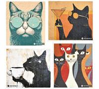 YAY NOVELTY 12 Pack German Swedish DishCloths, Paper Towels Alternative - Washable, Eco-Friendly Cellulose Sponge Dish Cloths, Reusable Cleaning Cloths - Kitchen Essentials - Cool Cat