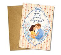 Yay You're Engaged Cute Engagement Card Romantic Couple Illustration Congratulations Engagement Card for Newly Engaged Couple Sweet Fiancé Fiancée Gift Single 5.3'' x 8'' Folded with Envelope
