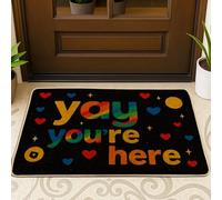 Yay You're Here Doormat Indoor Outdoor Colorful Hearts Stars Welcome Mat Funny Home Decor Doormat Non Slip Dust-Absorbing Doormat Easy to
