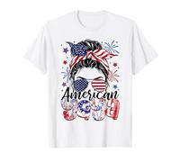 Yaya 4th Of July American Flag Patriotic Messy Bun T-Shirt