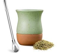YAYA Market Ceramic and Wood Matte Set 240 ml - Includes Premium Matt, Steel Bulb and Cleaning Brush - Ideal for Preparing Yerba with Modern and Traditional Style