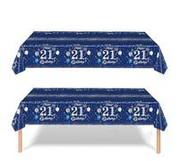 yayafunfun 2Pcs 21st Table Cloth Navy Blue, 21st Birthday Table Decoration,Happy Birthday Tablecloth for Men Women,137 * 274cm Plastic Tablecloths Table Cover for Him Her Birthday Dinnerware Supplies