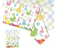 YaYaFunFun 2pcs Easter Table Cloth Party Plastic Easter Bunny Tablecloths,137 * 274cm Large Waterproof Rabbit Egg Tablecloth Tablecover Rectangle Easter Table Decor for Spring Easter Party
