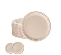 yayafunfun 7inch Brown Paper Plates Compostable Plates,50Pcs Sturdy Sugarcane Party Paper Plate,Eco-Friendly Super Rigid Biodegradable Bagasse Plates,Heavy Duty Strong Disposable Plates for Party