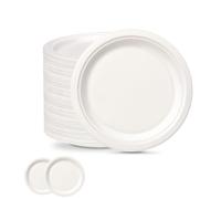 yayafunfun 7inch White Paper Plates Compostable Plates,100Pcs Sturdy Sugarcane Party Paper Plate,Eco-Friendly Super Rigid Biodegradable Bagasse Plates,Heavy Duty Strong Disposable Plates for Party