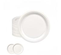 yayafunfun 7inch White Paper Plates Compostable Plates,50Pcs Sturdy Sugarcane Party Paper Plate,Eco-Friendly Super Rigid Biodegradable Bagasse Plates,Heavy Duty Strong Disposable Plates for Party