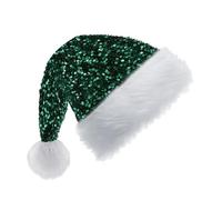 yayafunfun Dark Green Santa Hat Sparkly Christmas Hats for Adults,Kids,Father Christmas Hat Santa Costume,Sequin Xmas Plush Luxury Santa Claus Hats for Men Women Xmas Holiday New Year