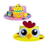 yayafunfun DIY Easter Bonnet Craft Kit for Kids - 2 Pack Felt Hats with Bunny, Eggs & Reusable Decorations | School Parade Competition Supplies, Easter Crafts for Boys Girls (Age 2+) (Pink Yellow)