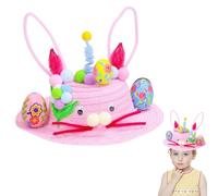 yayafunfun Easter Bonnet Diy Kit for Kids,Pink Easter Cartoon Cap Make Your Own Bonnet Hat Craft Set with Straw Hats,Watercolor Pen,Egg,Hairball For Boys Girls Party Favorites School Parade