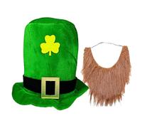 yayafunfun St Patricks Day Hats Accessories, Irish Leprechaun Top St Paddy Hat with Ginger Beard, Deluxe Green Leprechaun Top Costume Headwear Velvet Hats, Irish Fancy Costume Accessory for Men