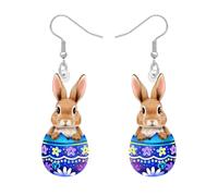 YAYAKO Acrylic Easter Bunny Earrings Brown Rabbit Colorful Egg Dangle Drop Gifts for Women Spring Holiday Style Jewellery Lightweight Hypoallergenic Fun Accessories (Blue)