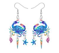 YAYAKO Acrylic Funky Crab Earrings with Starfish Seashell Coral Shell Charms Ocean Jewellery Summer Sea Animals Lover Gifts for Women Mom Beach Lovers (Blue)