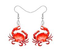 YAYAKO Acrylic Funky Crab Earrings with Starfish Seashell Coral Shell Charms Ocean Jewellery Summer Sea Animals Lover Gifts for Women Mom Beach Lovers (Ruby)
