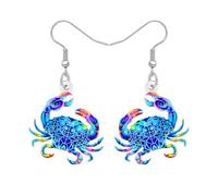 YAYAKO Acrylic Funky Crab Earrings with Starfish Seashell Coral Shell Charms Ocean Jewellery Summer Sea Animals Lover Gifts for Women Mom Beach Lovers (Navy)