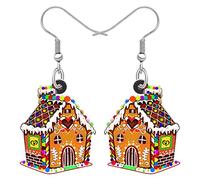 YAYAKO Acrylic Gingerbread Earrings Dangle Charms Cute Cookies Man Christmas Candy House Gifts for Women Jewellery Party Decorations (Brown)