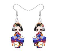 YAYAKO Acrylic Japanese Kimono Doll Earrings for Women Japanese Culture Fans Gifts Kawaii Anime Dangle Drop Jewellery (Colorful)