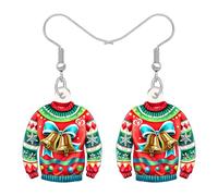 YAYAKO Acrylic Red Christmas Dress Costume Ugly Sweater Earrings Dangle Statement Holiday Jewelry Xmas Winter Gifts for Women Funny Charms , M, Acrylic, No Gemstone