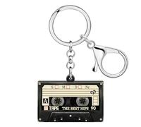 YAYAKO Acrylic Retro Cassette Tape Keychain Vintage Jewelry for Women Girls 90s 80s Accessories Backpack Purse Charms (Beige)