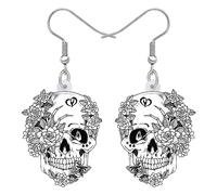 YAYAKO Acrylic Sugar Skull Earrings Halloween Gifts for Women Girls Teens Charms Party Favors Floral Skull Dangle Earrings Jewellery (White)