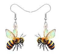YAYAKO Acrylic Weird Bee Earrings Dangle Funny Honey Bee Gifts for Women Spring Summer Bug Jewelry (Black)