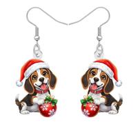 YAYAKO Christmas Dog Earrings Dangle Holiday Gifts for Women,Acrylic Xmas Jewellery with Santa Hat and Holly Design,Christmas Ornaments Accessories for Dog Lovers (Beagle)