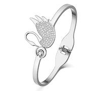 YAYAKO Crystal Swan Bracelet Stainless Steel Bracelets Bangle Jewelry Dainty Swan Gifts for Women Girls Charm Bracelets (Plated Silver)