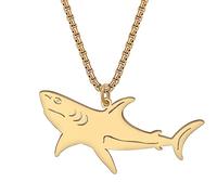 YAYAKO Dolphin Necklace Pendant Charms Stainless Steel Sea Turtle Necklace for Women Girls Sea Animals Jewellery (Shark Gold Necklace)