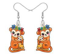 YAYAKO Fun Monkey Earrings Dangle Novelty Acrylic Hypoallergenic Hook Jewellery for Wife Mom Women Girls Charms Mother's Day Gifts from Daughter (Orange)