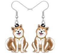 YAYAKO Novelty Acrylic Smiling Shiba Inu Dangle Jewellery Cute Puppy Dog Earrings for Women Girls Gifts Charms (Coffee)
