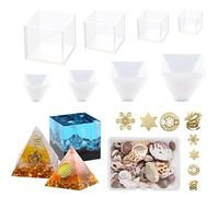 Yayatty 17 PCS Silicone Molds for Epoxy Resin Set, 4 PCS Pyramid Resin Silicone Mould and 4 PCS Cube Epoxy Moulds with Resin Filler for Ogan Pyramid Muold, Home Table Decoration