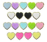 Yayatty 18 PCS Heart Iron On Patches Sew On Appliques Love Set Chenille Embroidered Patch Gold Glitter Edge Mix Color Hearts Badge Decorate Repair Patches