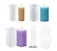 Yayatty 3 PCS Cylinder Candle Molds Silicone, 3D Stripe Candle Molds, Resin Casting Candles Epoxy Mould for Resin with Cotton Candle Wicks for Aromatherapy Candle Soap Making Home DéCor