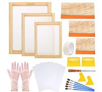 Yayatty 47 PCS Screen Printing Kit, 3 PCS Wood Silk Screen Printing Frame with Mesh, Screen Printing Squeegees, Mask Tape, Gloves for Screen Printing