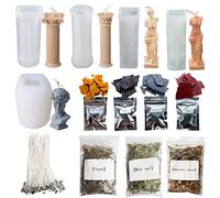 Yayatty 5 Pack Candle Molds for Candle Making, Roman Column Candle Resin Molds with 50 PCS Cotton Candle Wicks, 4 Color Candles Dyes, Natural Dried Flowers for Soap Resin Casting