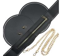 Yayatty Black PU Leather Bag Making Kit, 6 PCS DIY PU Leather Bag Knitting Set with Round Bag Bottoms Bag Top Zipper Cover Bag Strap for Purses Shoulder Bags Crossbody Bags