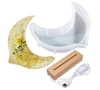 Yayatty Large Silicone Molds for Resin, Moon Shape Light Resin Silicone Molds with USB Powered Wooden Lighted Base Stand for DIY Table Crafts Party Wedding Desktop Lamp Home Decor