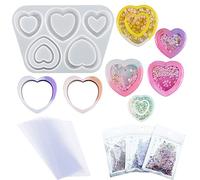 Yayatty Resin Shaker Silicone Molds, Heart-Shaped Quicksand Silicone Molds Resin Casting Molds Epoxy with PVC Sheets and Colored Beads for Jewelry Making