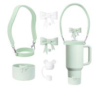 YAYAYOUNG 5 PCS Stanley Cup Silicone Accessories Set Including Water Bottle Handle Strap, Stanley Cup Boot,Silicone Straw Covers,Silicone Tea Strainer for StanleyCup 40oz & 30oz Tumbler-Light Green