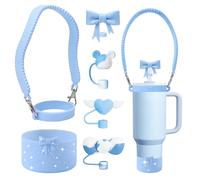 YAYAYOUNG 6 PCS Stanley Cup Silicone Accessories Set Including Water Bottle Handle Strap, Stanley Cup Boot,Silicone Straw Covers,Silicone Tea Strainer for StanleyCup 40oz & 30oz Tumbler-Blue
