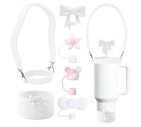 YAYAYOUNG 6 PCS Stanley Cup Silicone Accessories Set Including Water Bottle Handle Strap, Stanley Cup Boot,Silicone Straw Covers,Silicone Tea Strainer for StanleyCup 40oz & 30oz Tumbler-White