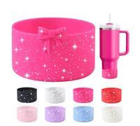 YAYAYOUNG Glitter Bow Silicone Boot for StanleyTumbler 20-40oz& Owala Water Bottle 24oz& IceFlow 20oz 30oz& Hydroflask Water Bottle 12-24oz Anti-Slip Sleeve for Stanley Cup Accessories-Rose