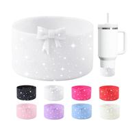 YAYAYOUNG Glitter Bow Silicone Boot for StanleyTumbler 20-40oz& Owala Water Bottle 24oz& IceFlow 20oz 30oz& Hydroflask Water Bottle 12-24oz Anti-Slip Sleeve for Stanley Cup Accessories-White